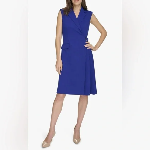 Calvin Klein Blue Sleeveless Side Buckle
Wrap Dress - Picture 1 of 5